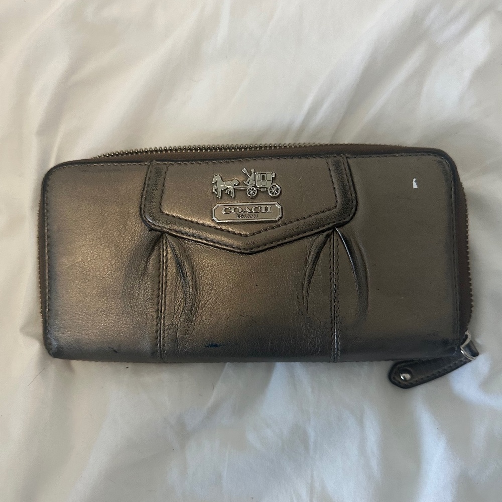 Bronze Leather Coach Zip Wallet